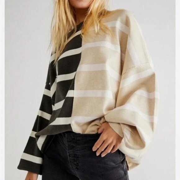 NEW Free People Uptown Stripe Pullover Sweater Size XS - Picture 1 of 6